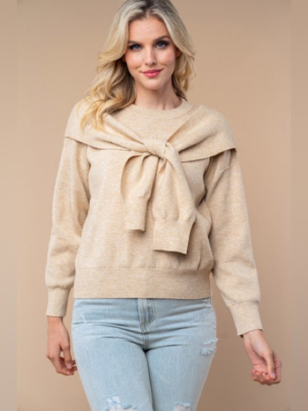 White Birch Solid Color Knit Sweater in Beige Size Small NWOT